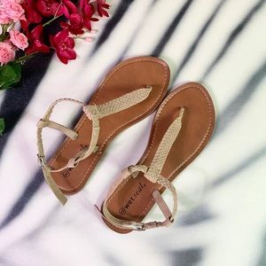 Wet Seal | Tan Braided Thong Sandals